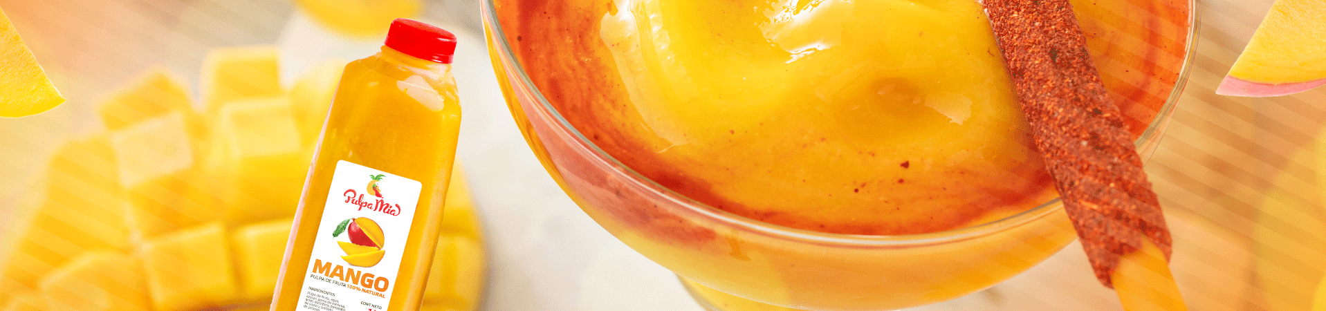 Pulpa de mango PulpaMía para preparar aguas frescas, frappés, smoothies, micheladas y paletas