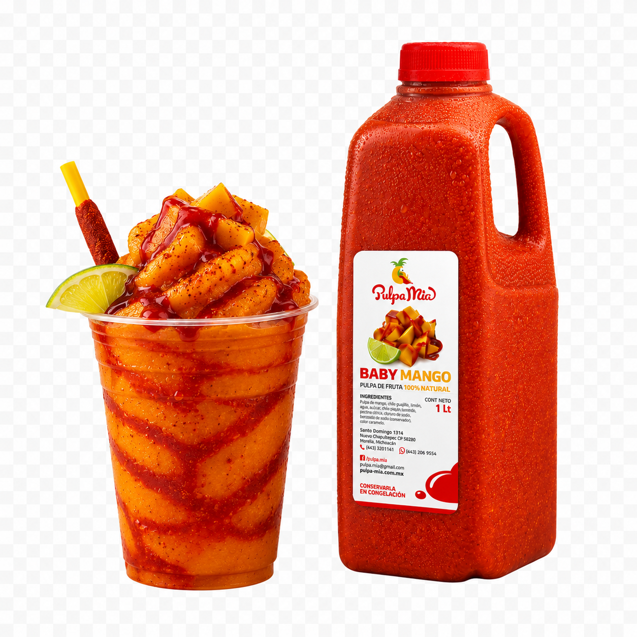 Chamoyada de mango con chamoy preparada con Baby Mango Pulpamia