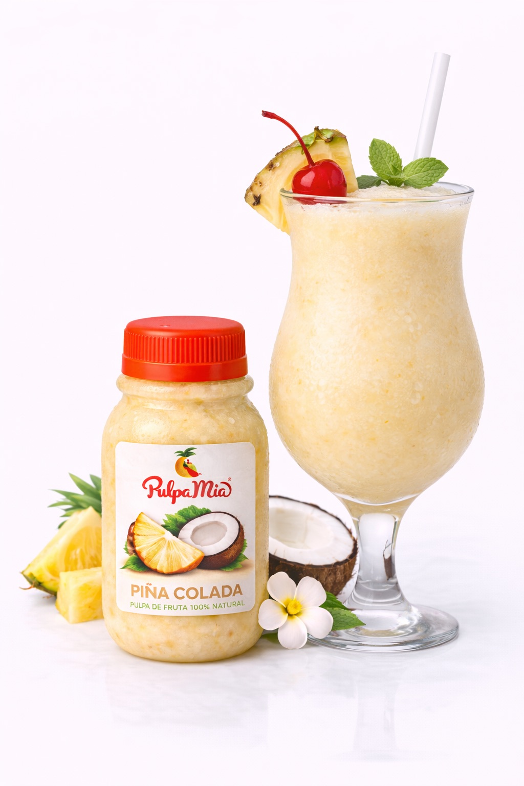 bebida pina colada preparada con pulpa pulpamia coctel tropical