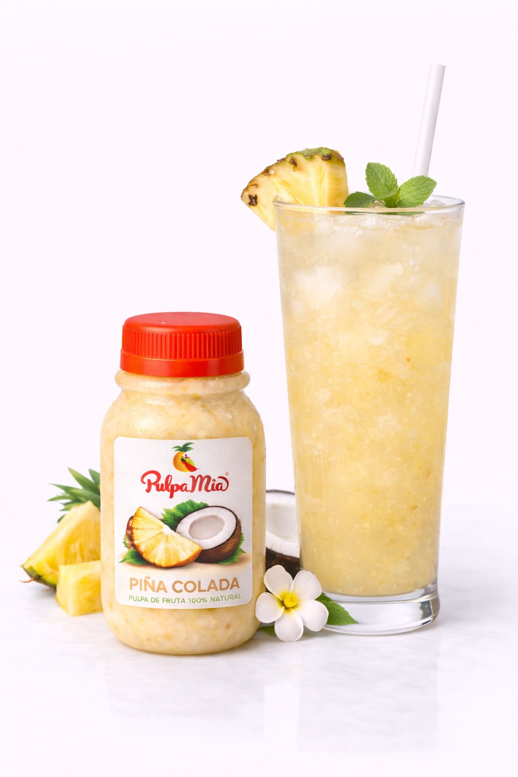 bebida pina colada preparada con pulpa pulpamia coctel tropical