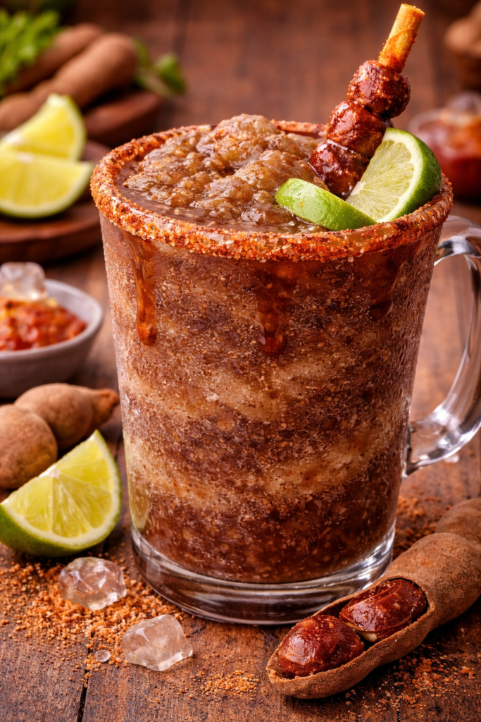 frappe de tamarindo preparado con pulpa de tamarindo pulpamia chamoy limon y chile