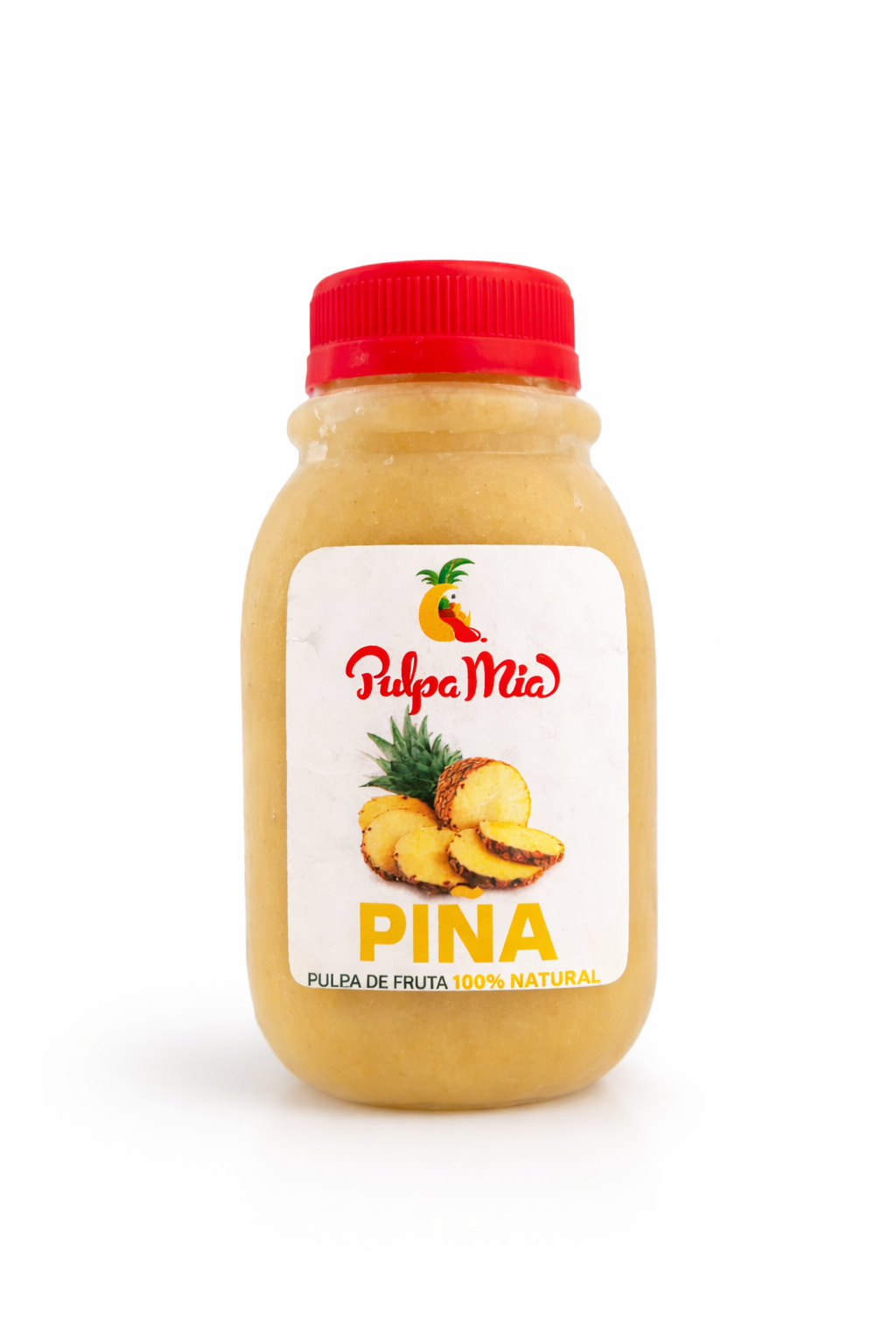 Pulpa de piña natural PULPA MIA 250 ml en envase individual con fondo blanco