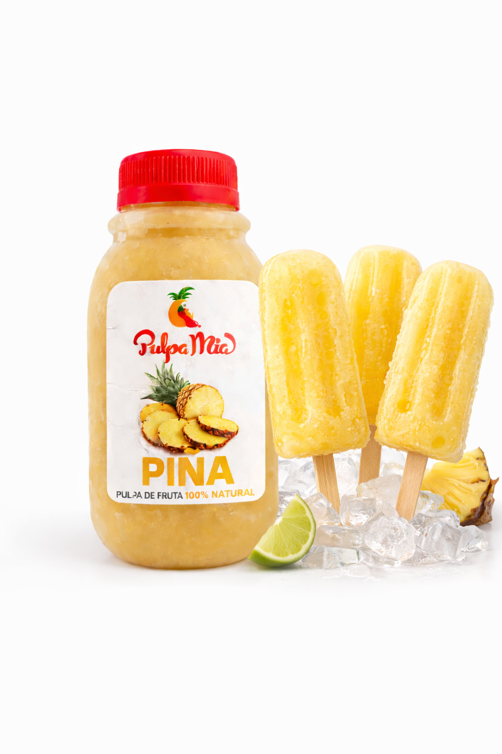Pulpa de piña natural PULPA MIA 250 ml lista para preparar frappes, smoothies, aguas frescas, bebidas tropicales y postres.