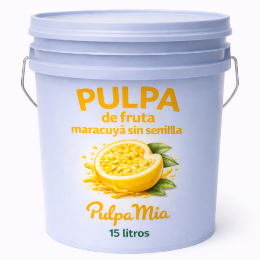 Pulpa de maracuyá sin semilla 15 litros pulpamia en cubeta pulpa de fruta para bebidas y frappes