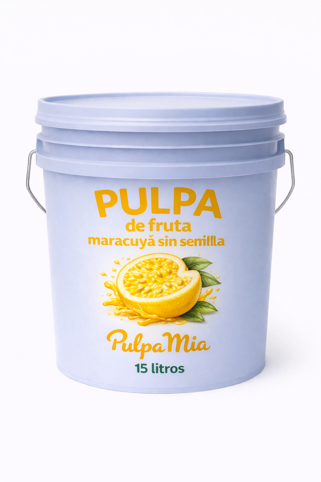 Pulpa de maracuyá sin semilla 15 litros pulpamia en cubeta pulpa de fruta para bebidas y frappes