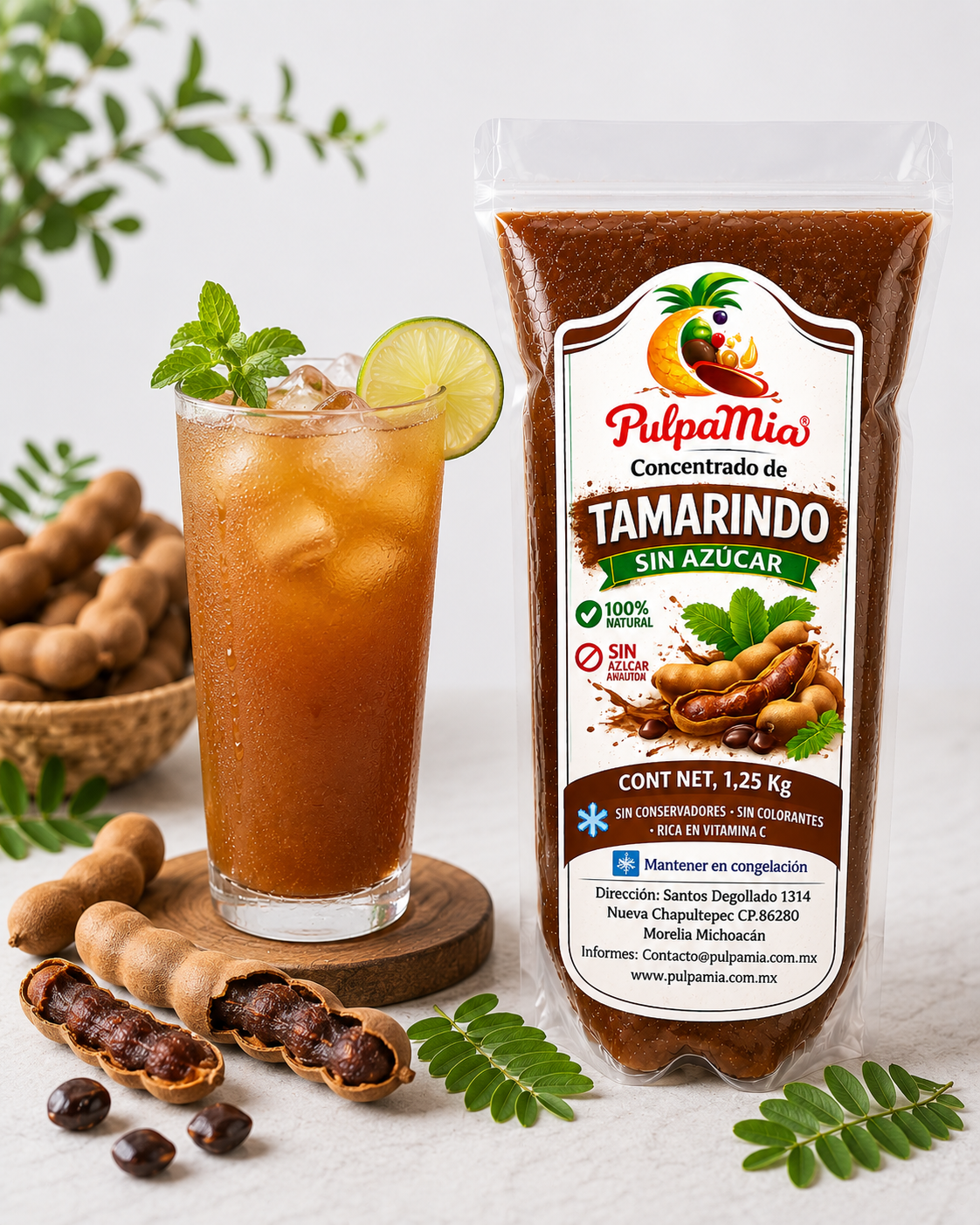 Agua de tamarindo Pulpamia bebida final Agua fresca de tamarindo con pulpa Pulpamia como bebida final para negocio