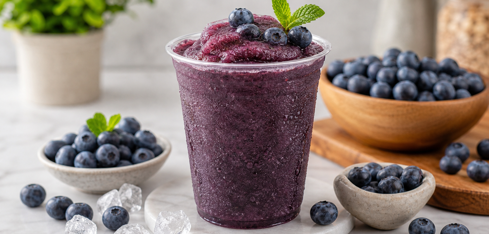 Frappé de blueberry con pulpa Pulpamia para cafeterías