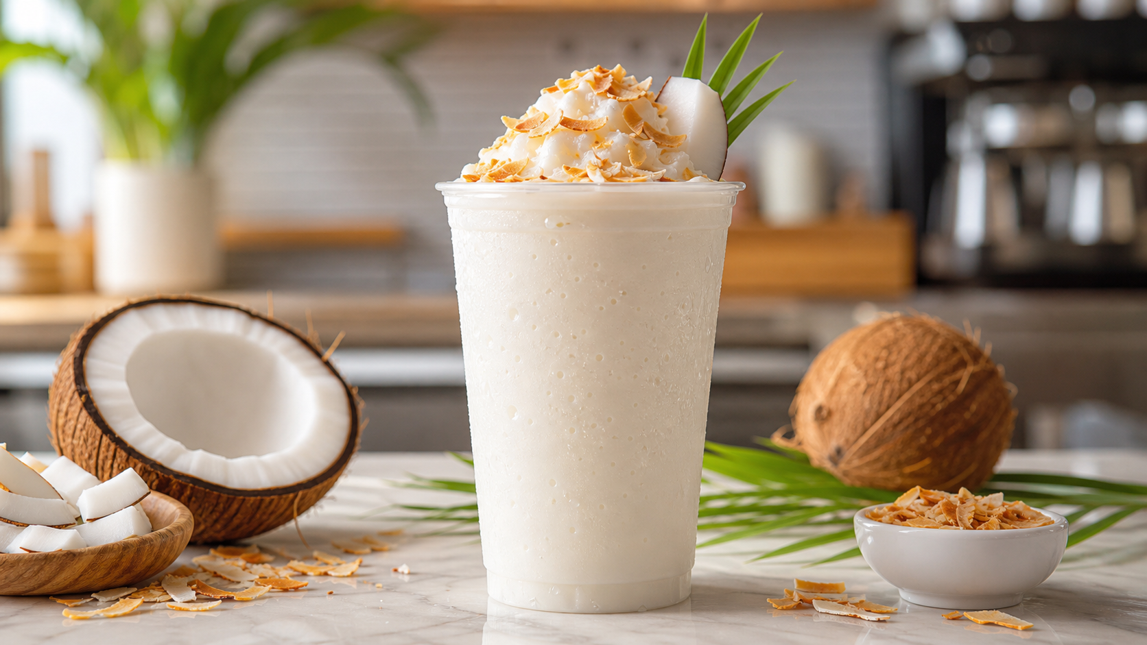 Frappé de coco con pulpa Pulpamia para cafeterías servido frío