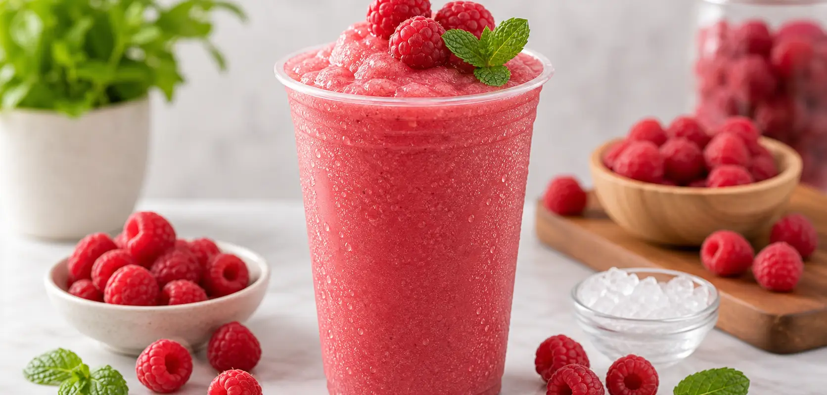 Frappe de frambuesa con pulpa Pulpamia para cafeterias
