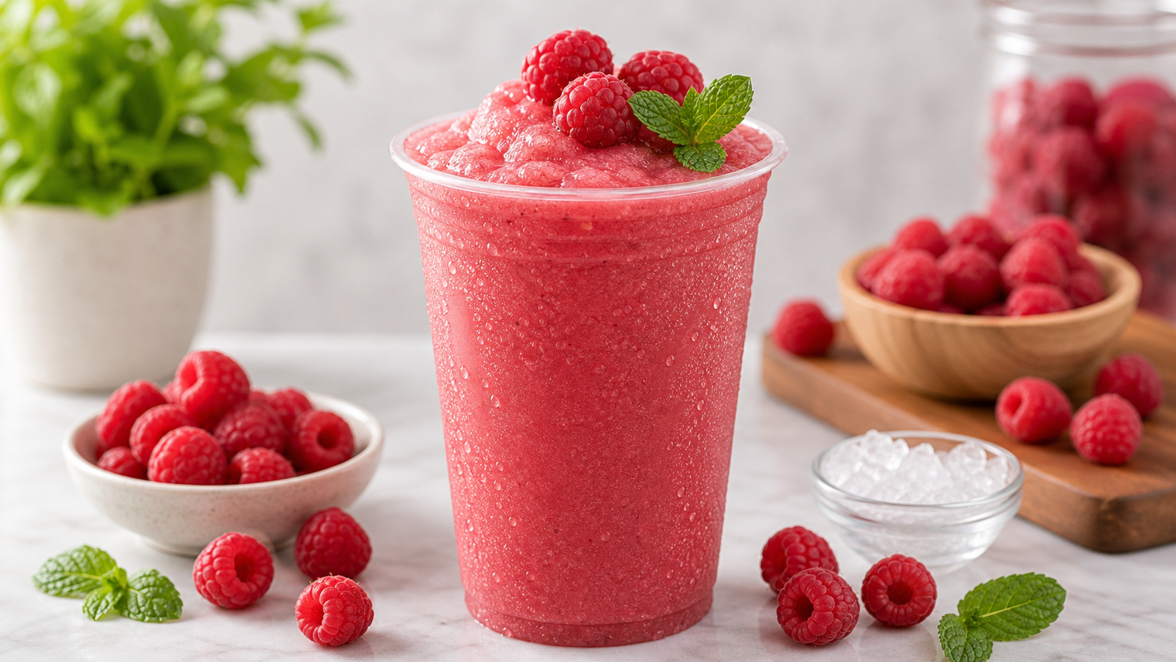 Frappe de frambuesa con pulpa Pulpamia para cafeterias