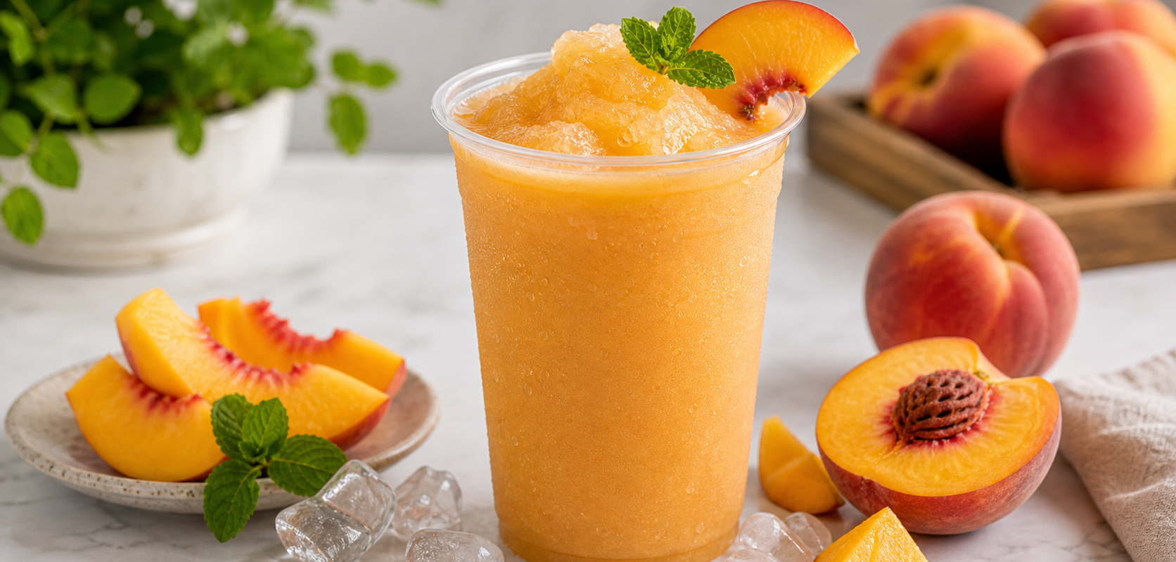 Smoothie de durazno con pulpa Pulpamia para cafeterías servido frío