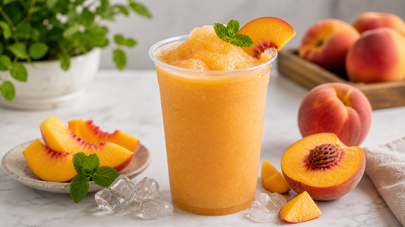 Smoothie de durazno con pulpa Pulpamia para cafeterías servido frío