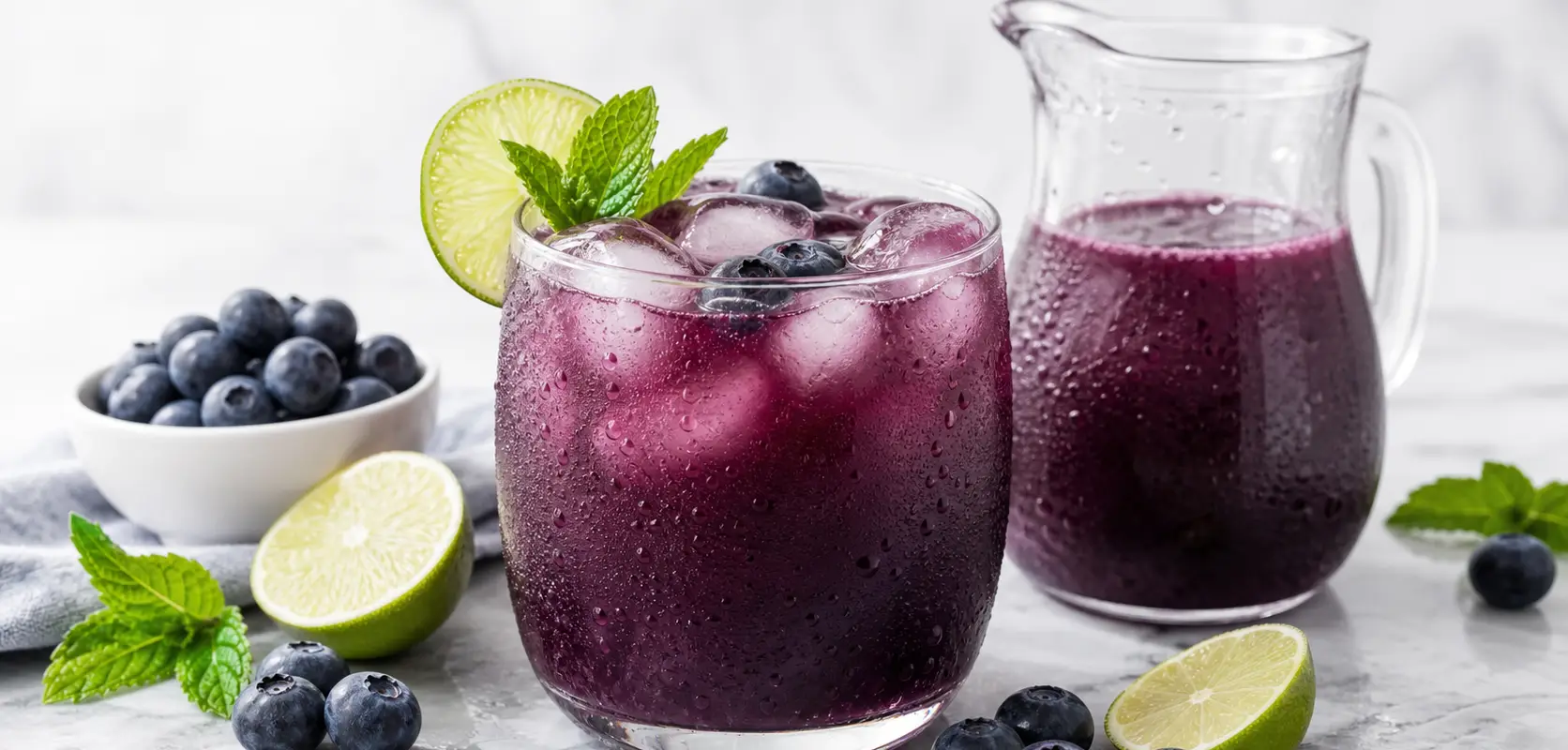 Agua fresca de blueberry con pulpa Pulpamia para restaurantes