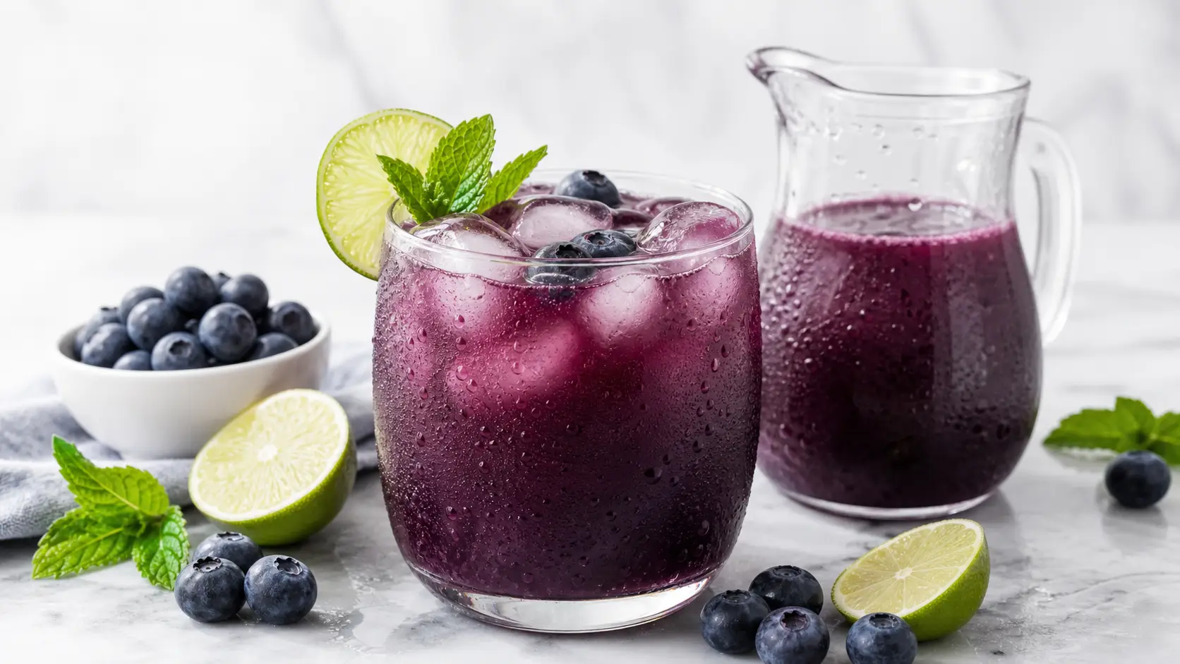Agua fresca de blueberry con pulpa Pulpamia para restaurantes