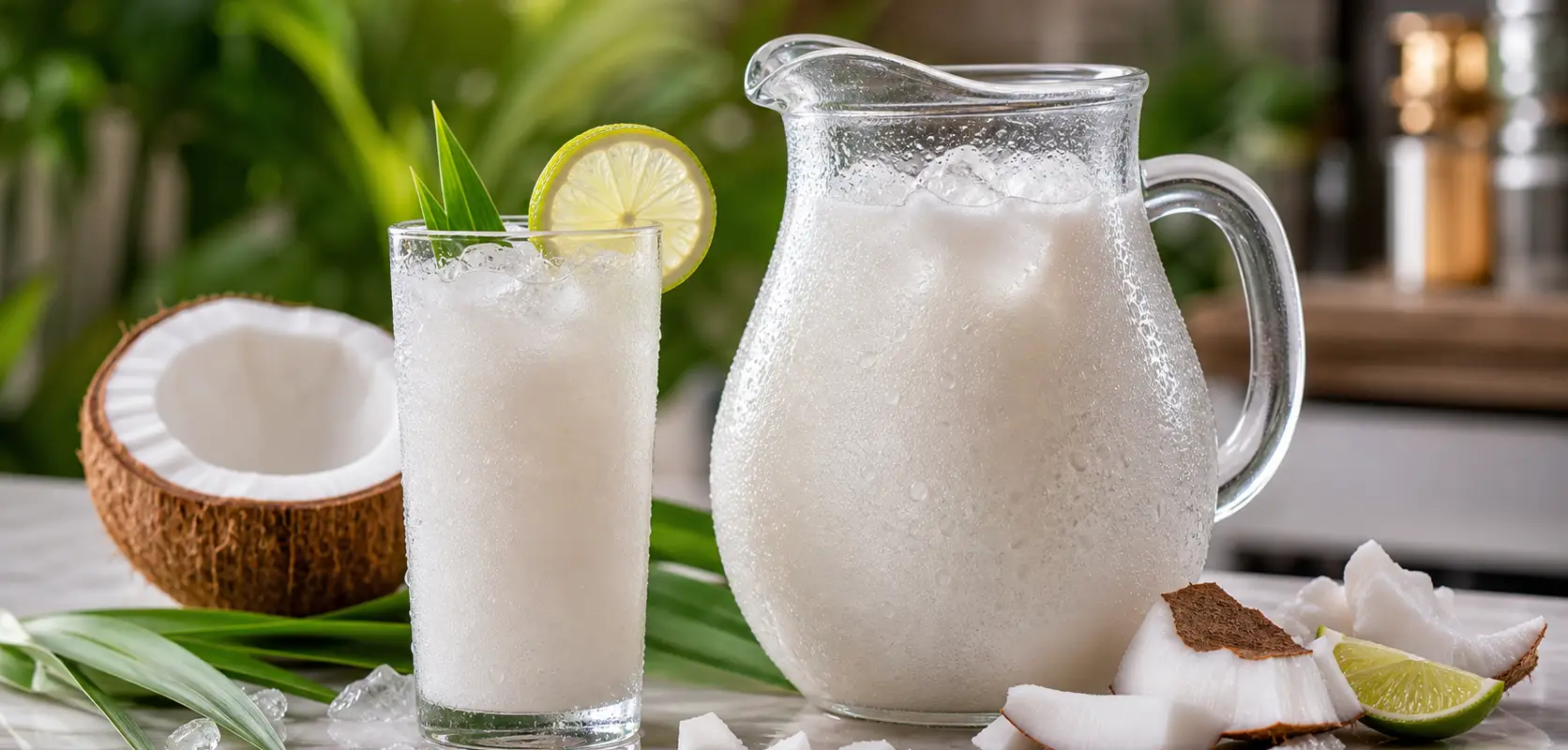 Agua fresca de coco con pulpa Pulpamia para restaurantes