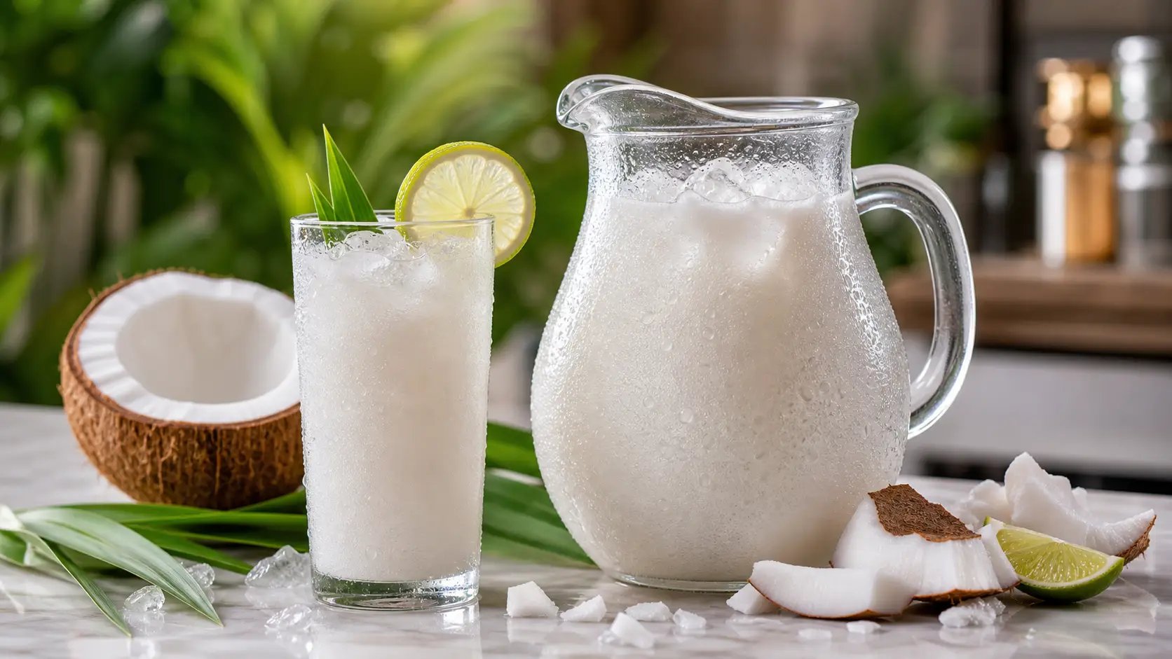 Agua fresca de coco con pulpa Pulpamia para restaurantes