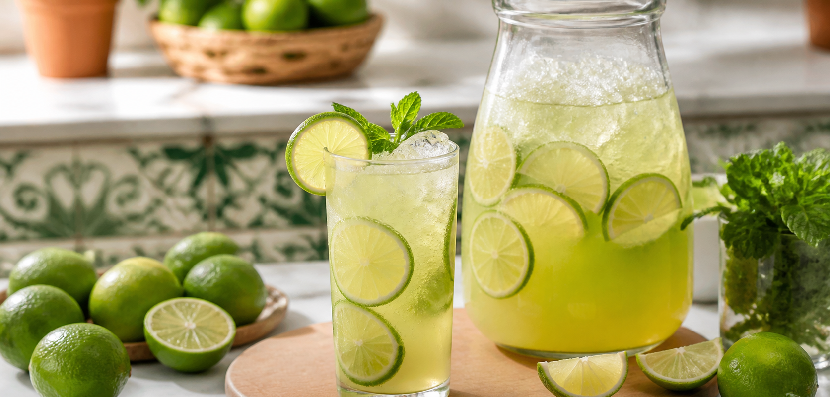 Agua fresca de limon con pulpa Pulpamia servida con hielo y limon
