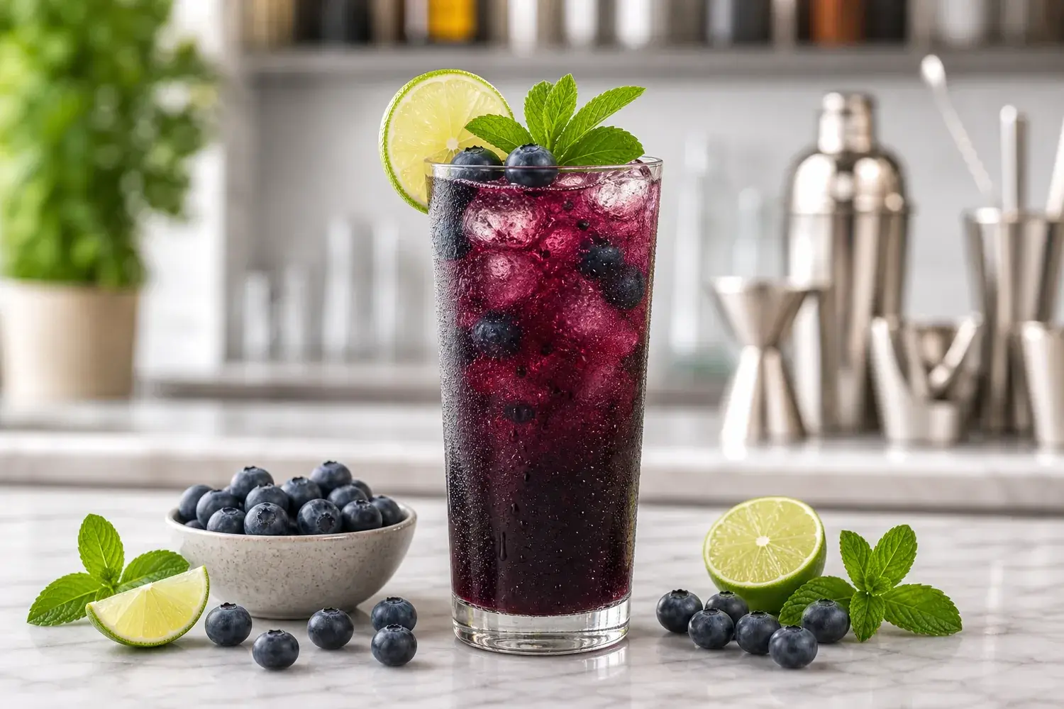Mocktail de blueberry con pulpa Pulpamia para bares y restaurantes