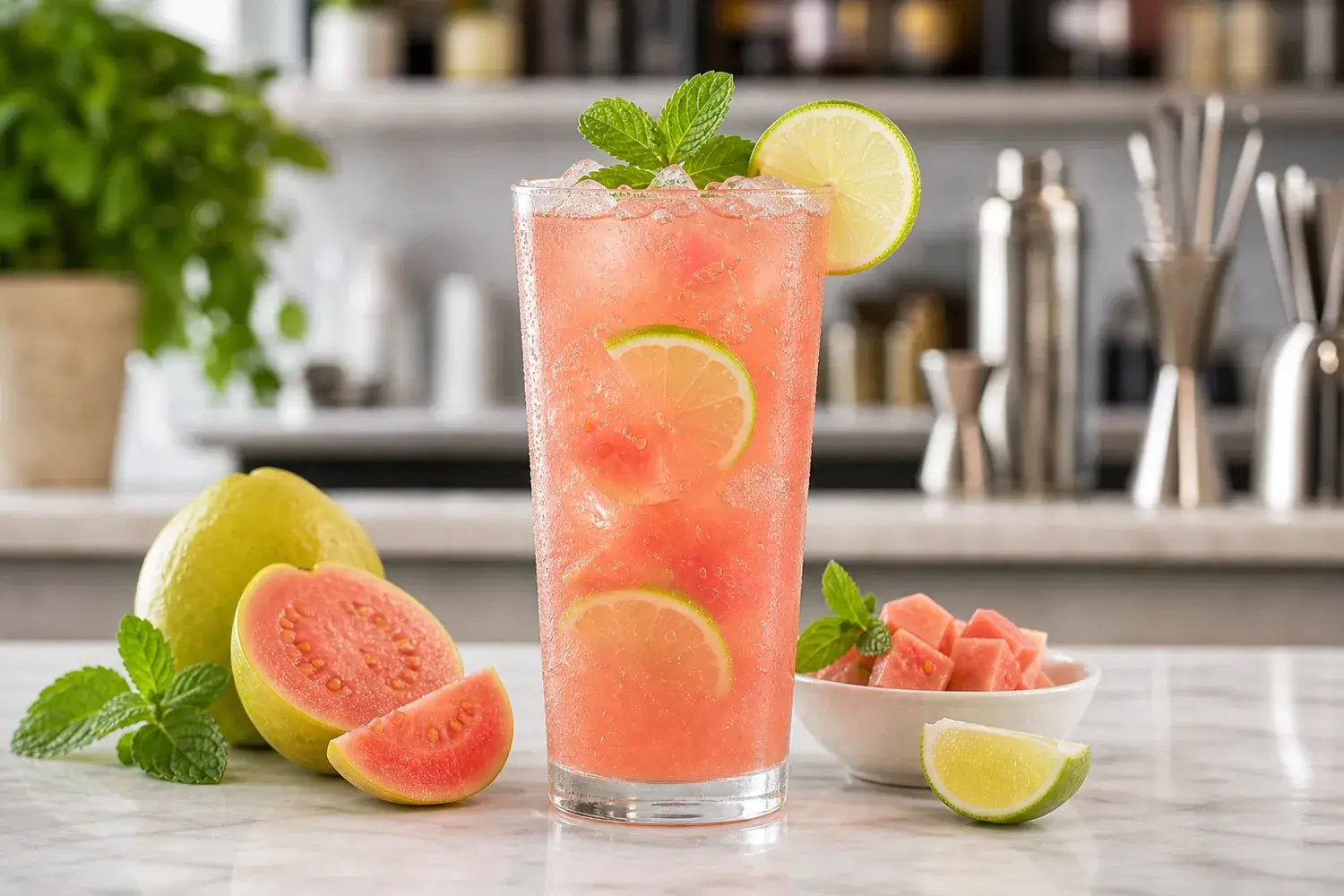 Mocktail de guayaba rosa con pulpa Pulpamia para restaurantes y bares