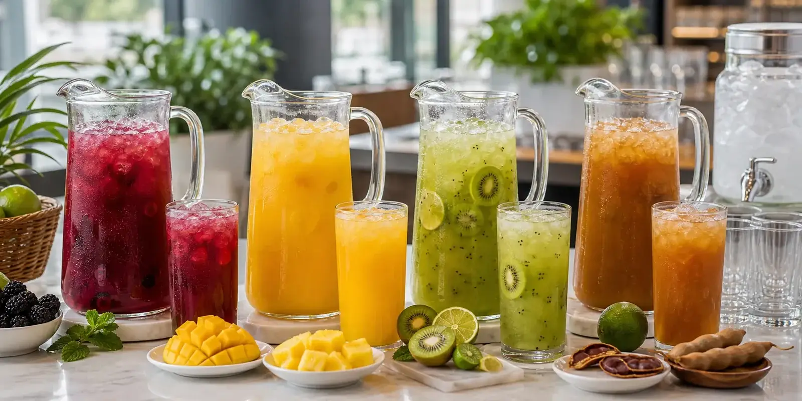 Pulpa para aguas frescas en restaurantes Pulpamia con bebidas de fruta