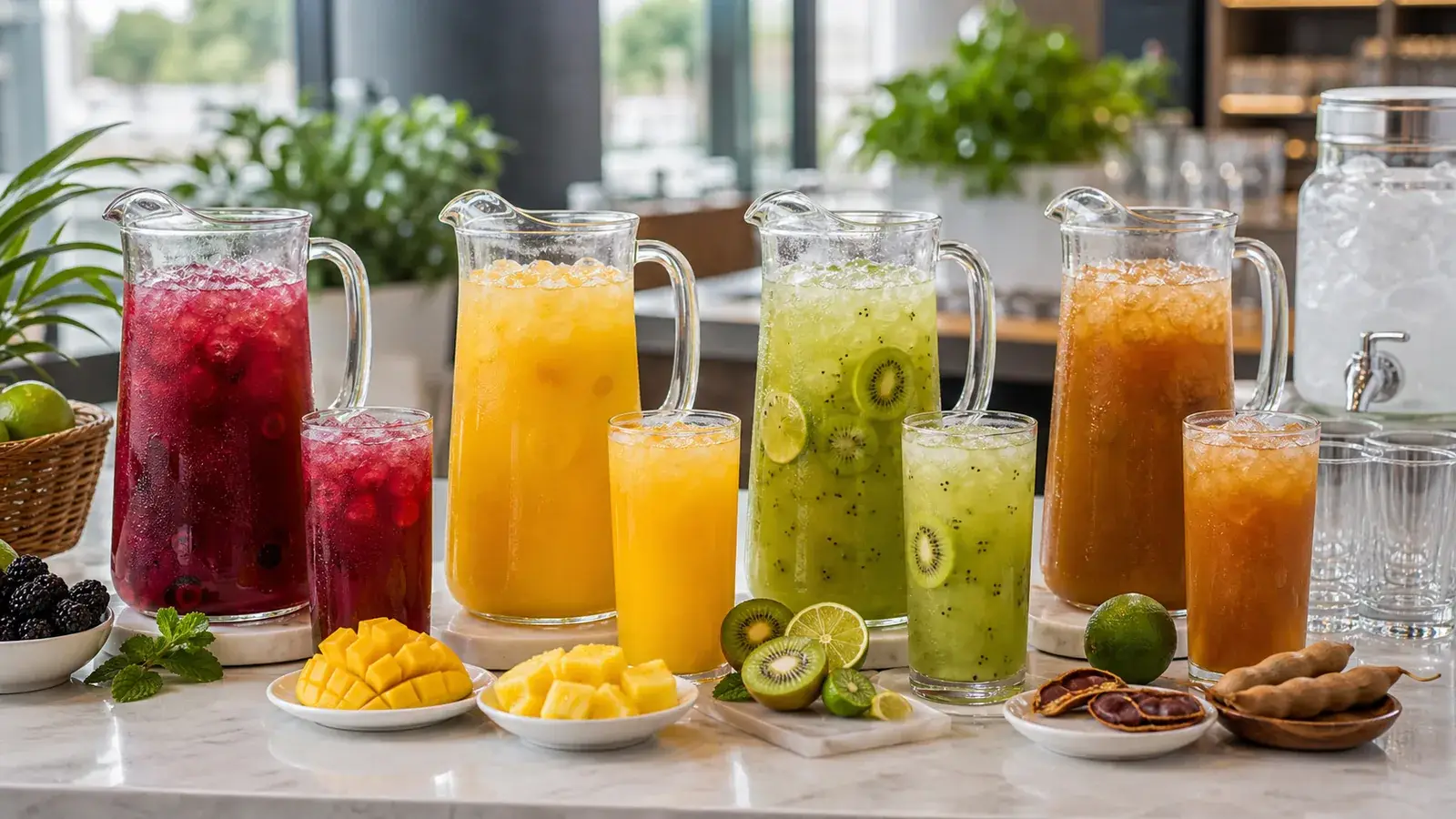 Pulpa para aguas frescas en restaurantes Pulpamia con bebidas de fruta