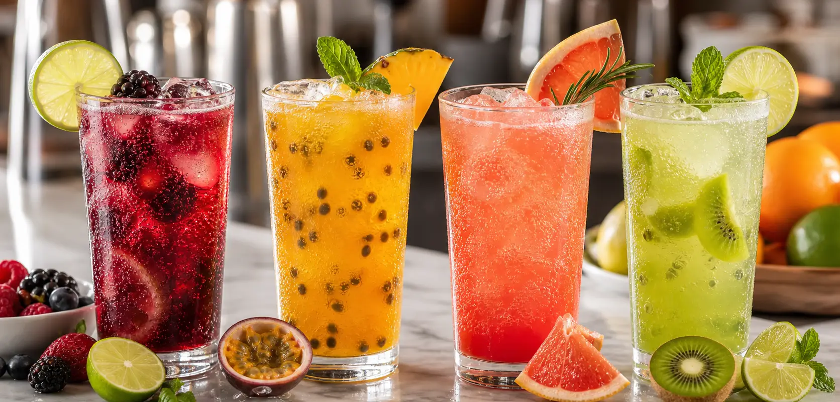 Pulpa para sodas frutales Pulpamia en bebidas con agua mineral