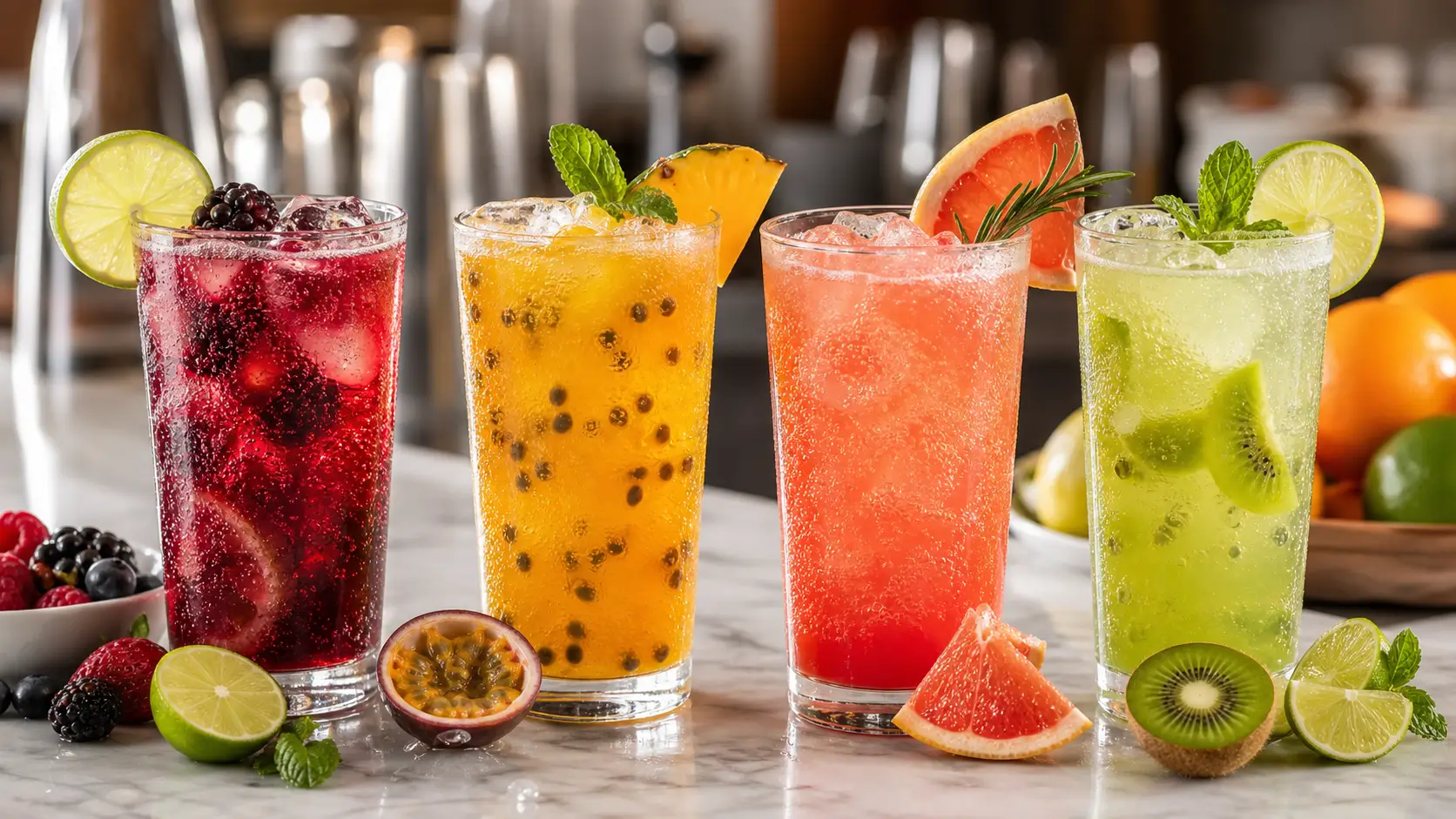 Pulpa para sodas frutales Pulpamia en bebidas con agua mineral