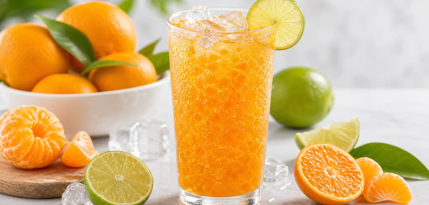 Soda frutal de mandarina con pulpa Pulpamia para cafeterias
