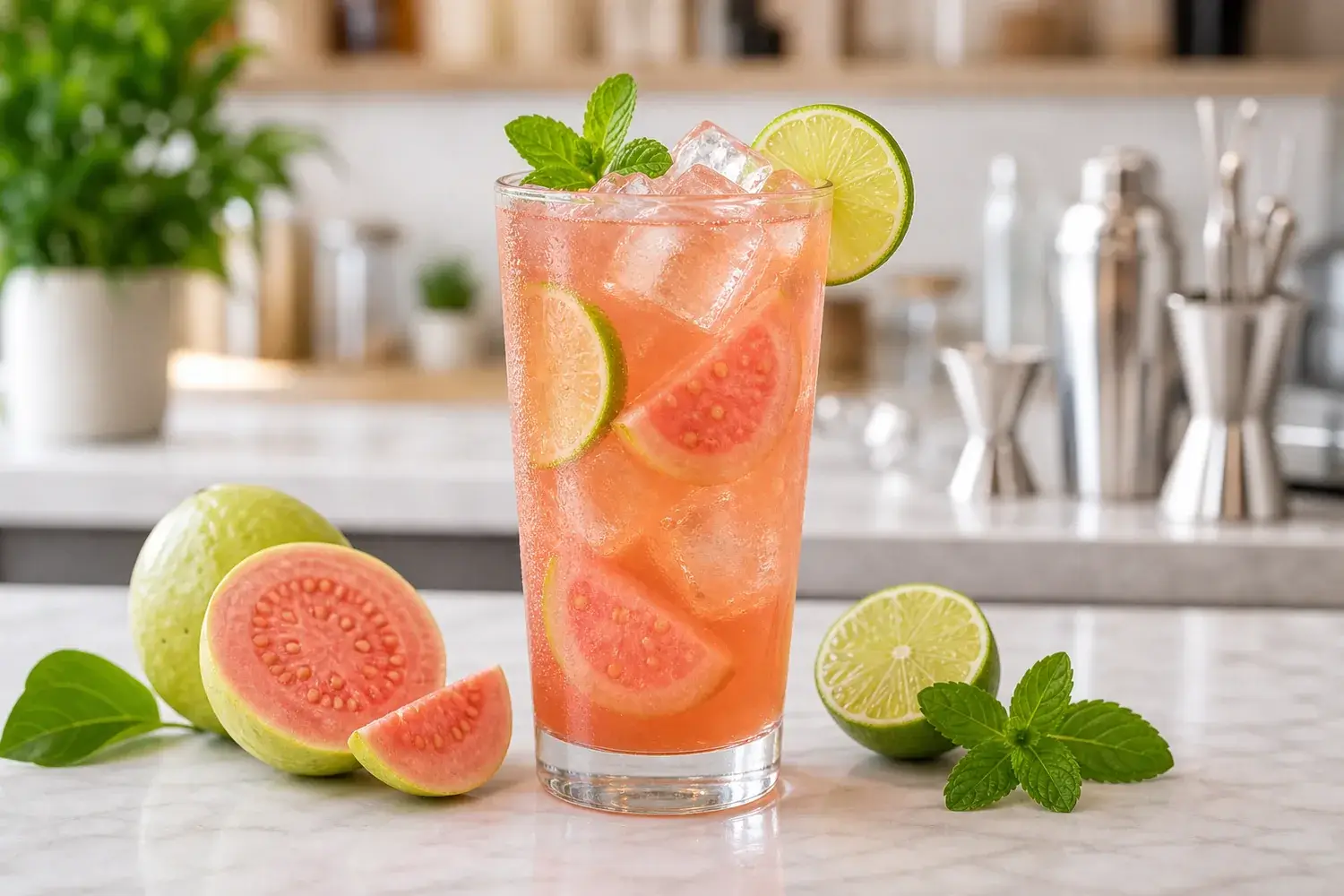 Te frio de guayaba rosa con pulpa Pulpamia para cafeterias y restaurantes