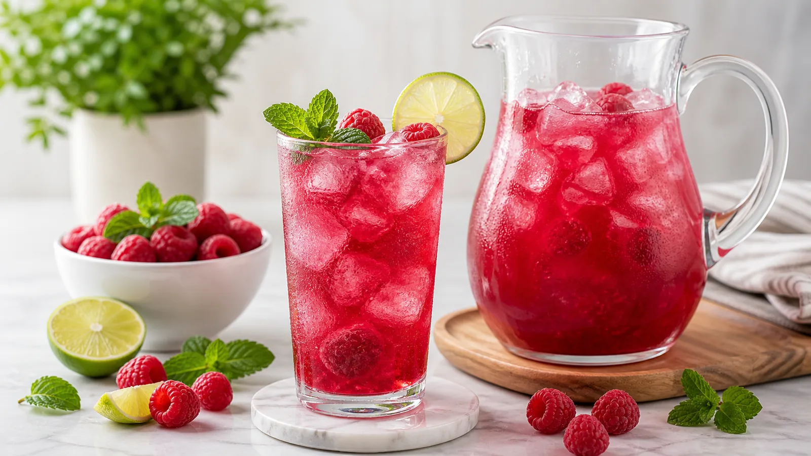 Agua fresca de frambuesa con pulpa Pulpamia para restaurantes