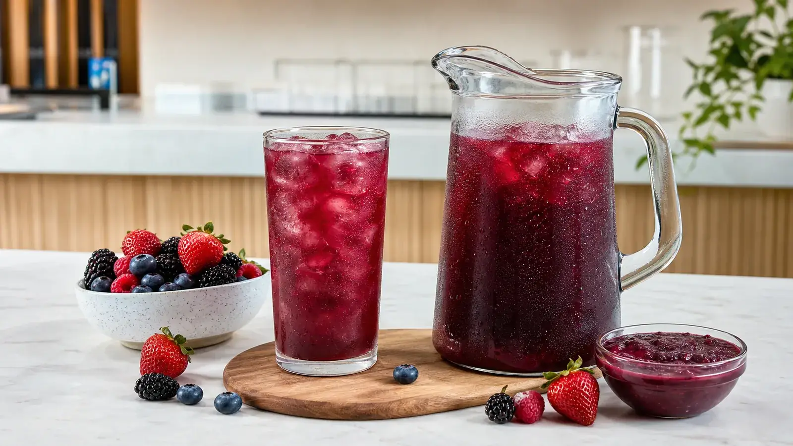 Agua fresca Mixberry con pulpa Pulpamia para restaurantes