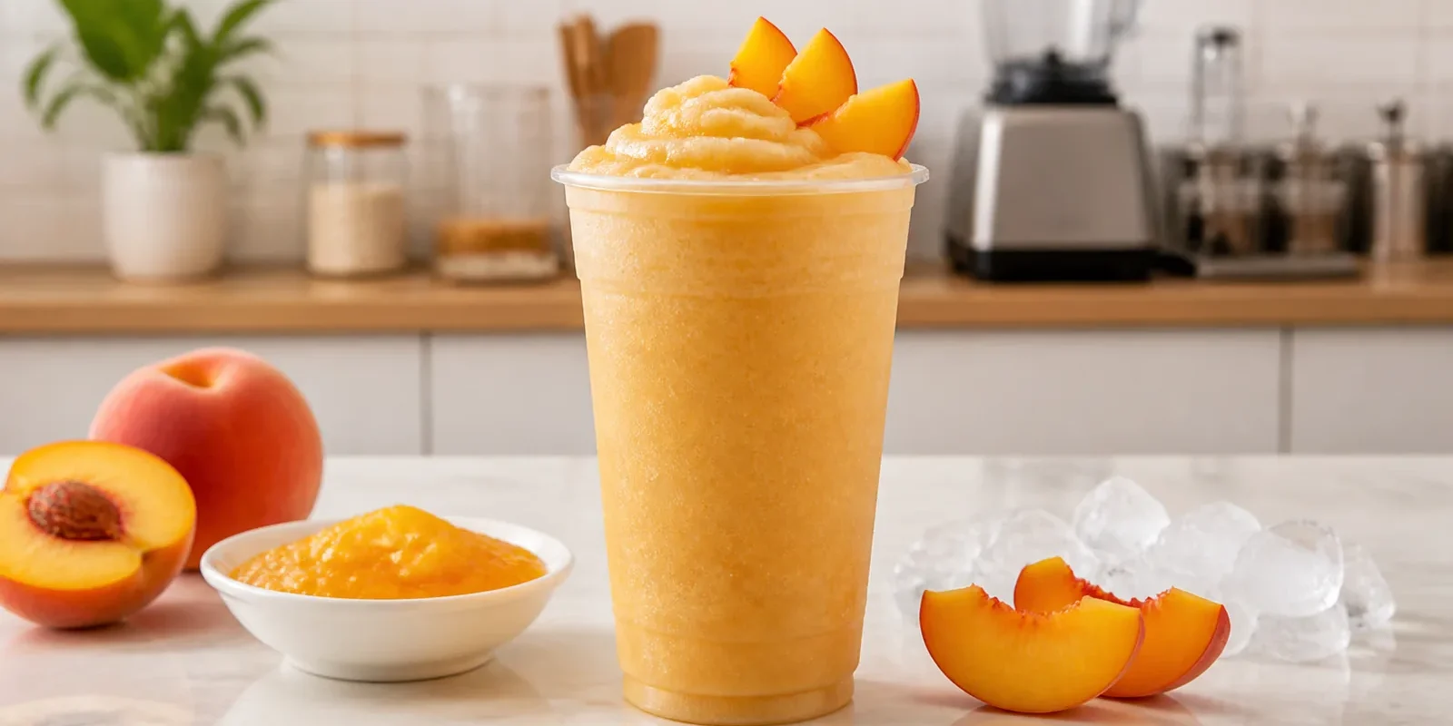 Frappé de durazno con pulpa Pulpamia para cafeterías