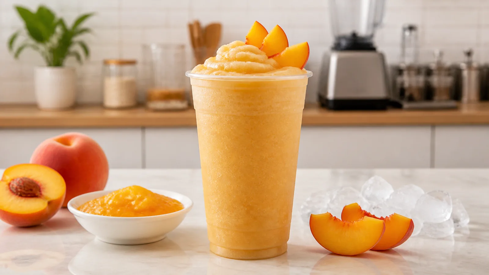 Frappé de durazno con pulpa Pulpamia para cafeterías