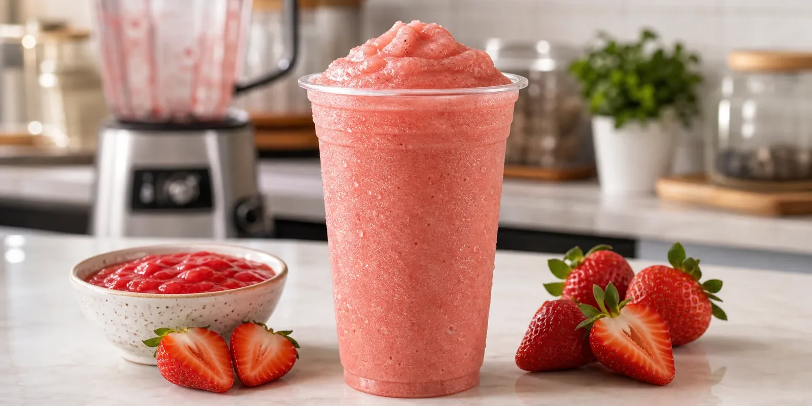Frappé de fresa con pulpa Pulpamia para cafeterías
