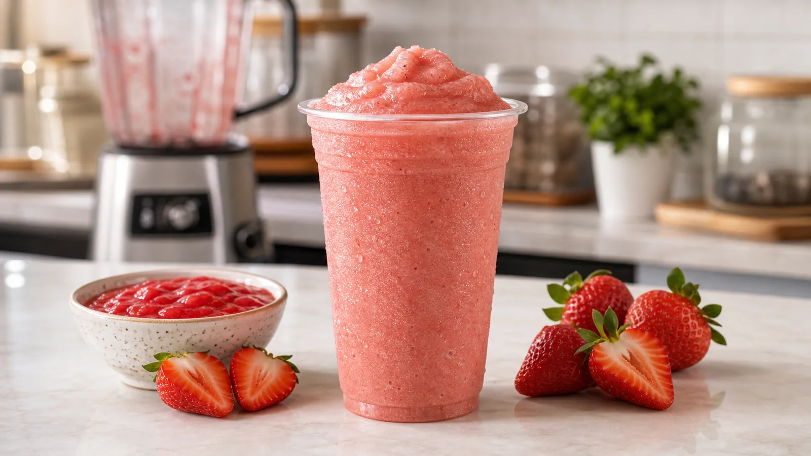Frappé de fresa con pulpa Pulpamia para cafeterías