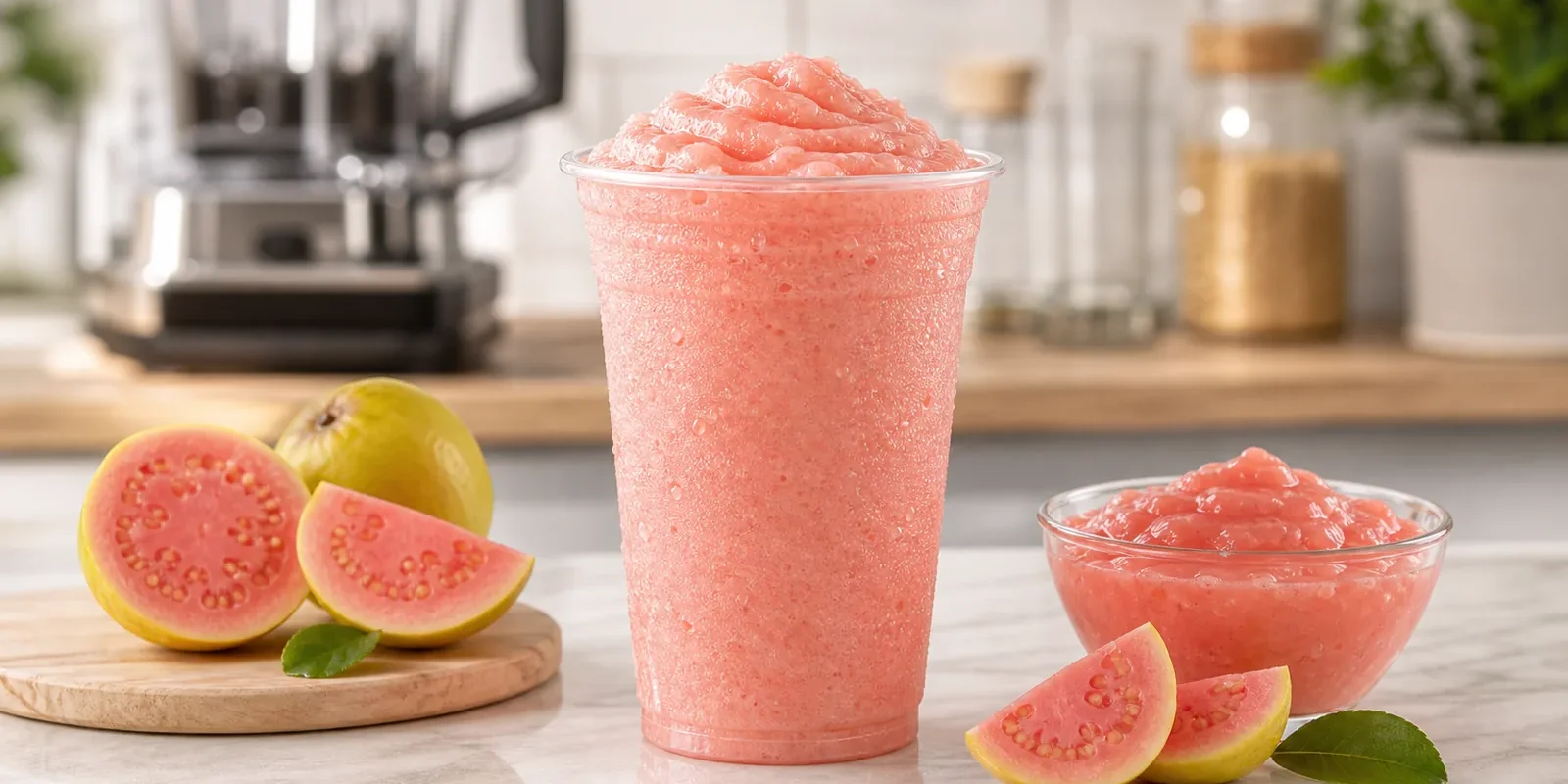 Frappé de guayaba rosa con pulpa Pulpamia para cafeterías