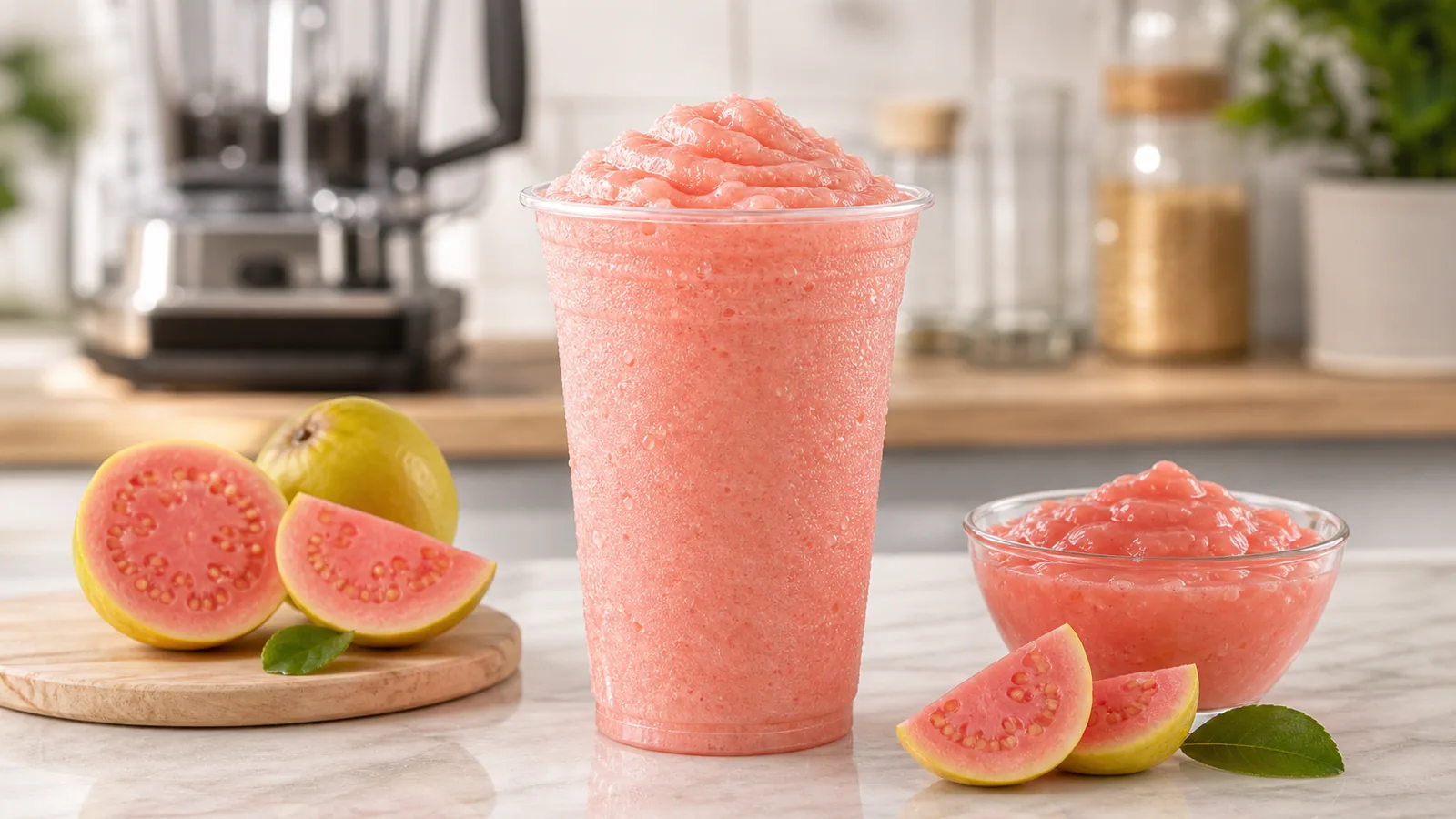 Frappé de guayaba rosa con pulpa Pulpamia para cafeterías