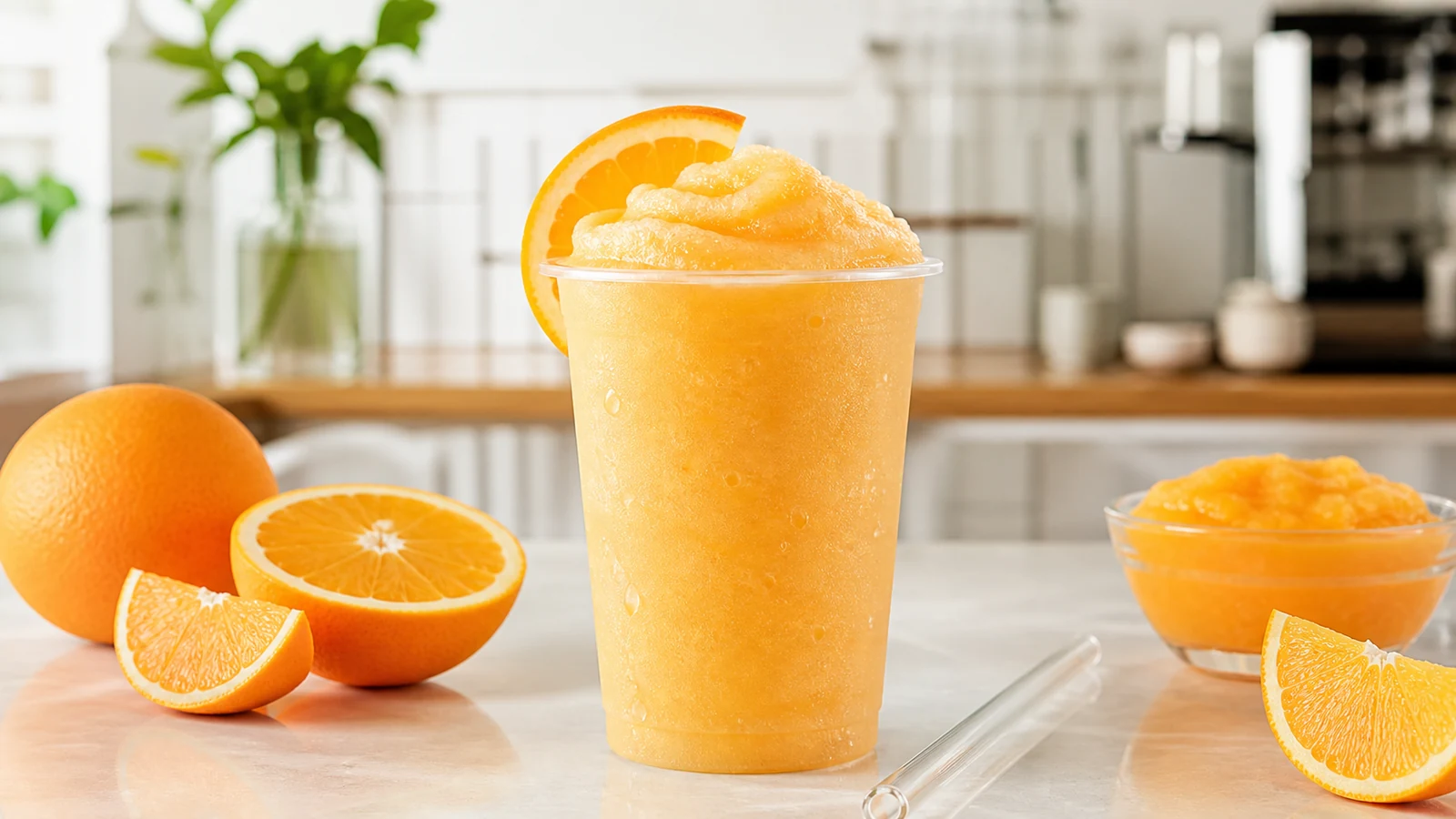 Frappe de naranja con pulpa Pulpamia para cafeterias