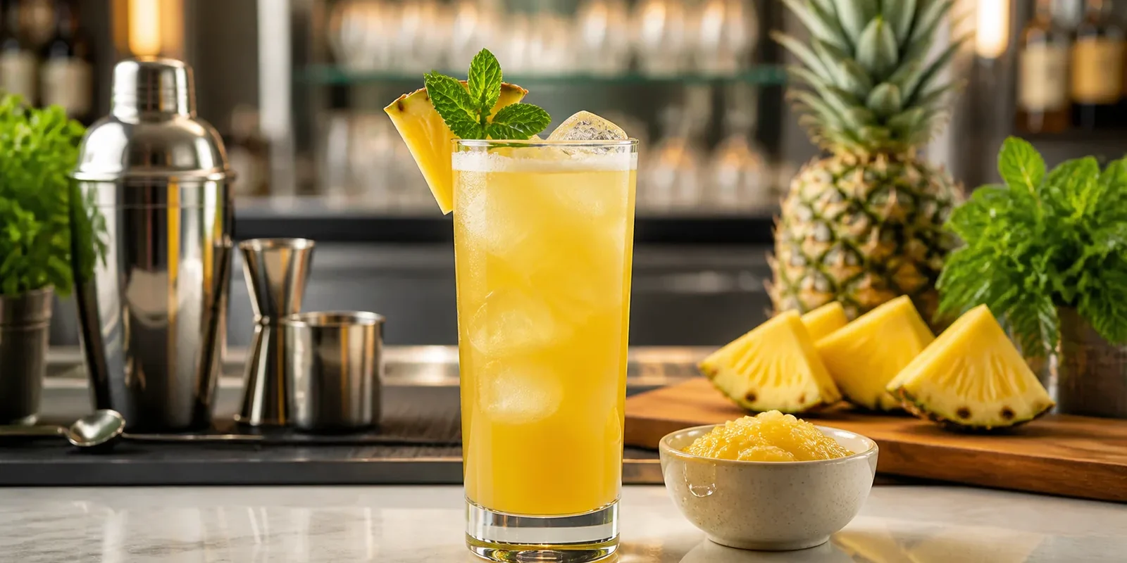 Mocktail de piña con pulpa Pulpamia para bares
