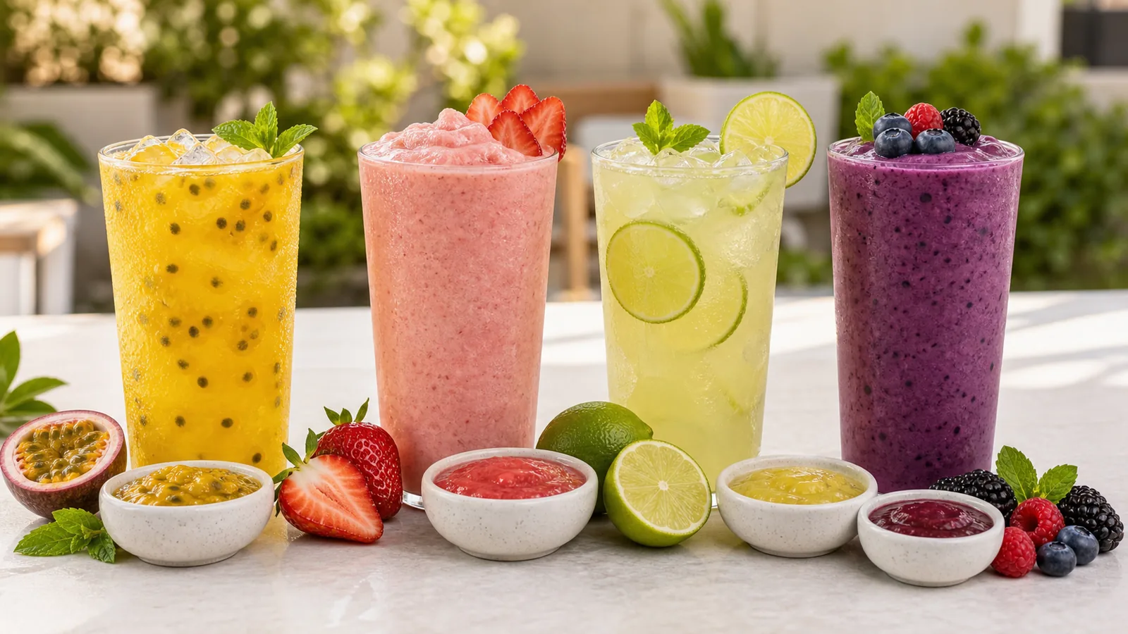 Pulpa para bebidas de verano Pulpamia en menú de restaurante
