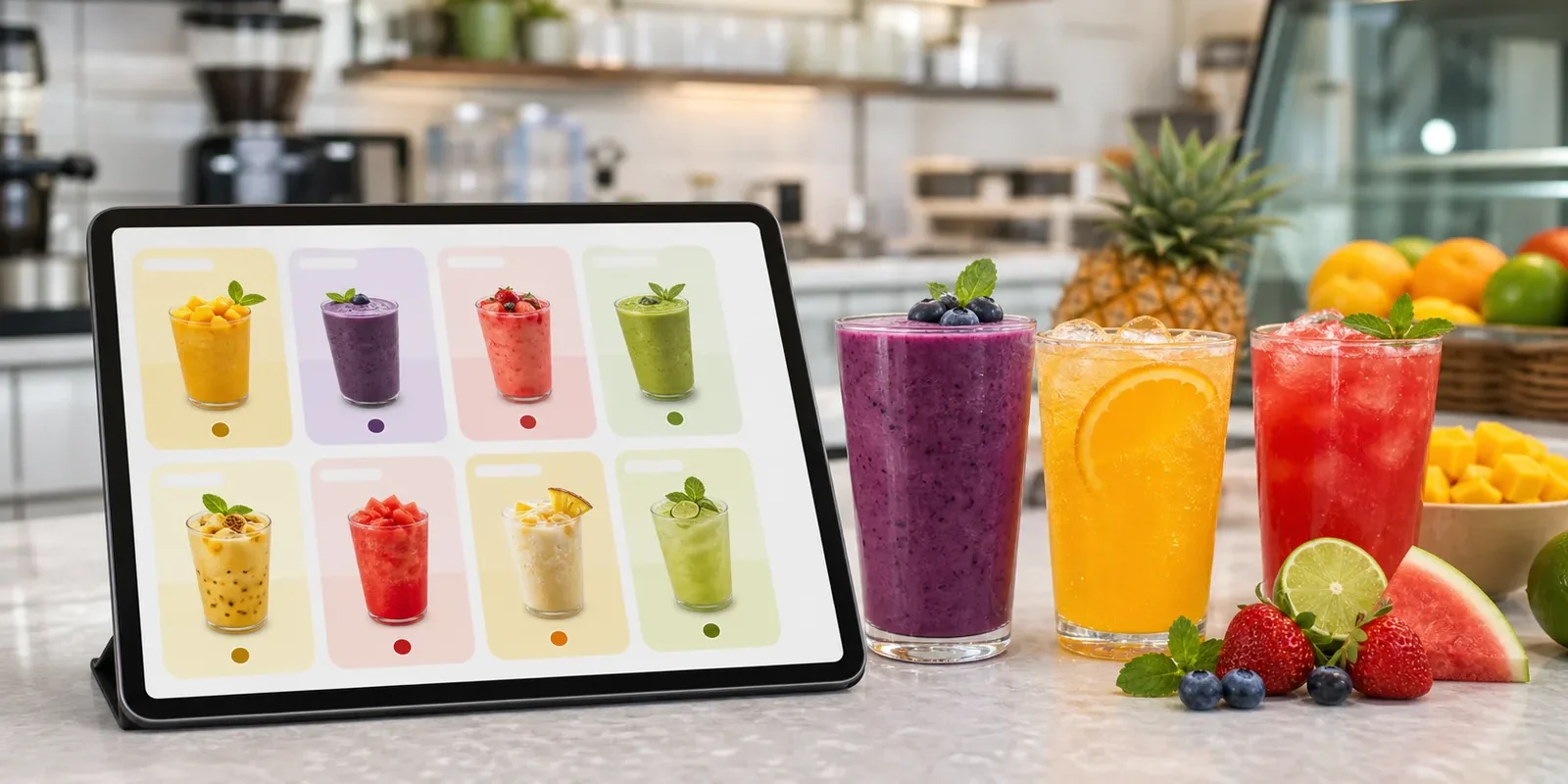 Pulpa para bebidas en menú digital para restaurantes y cafeterías