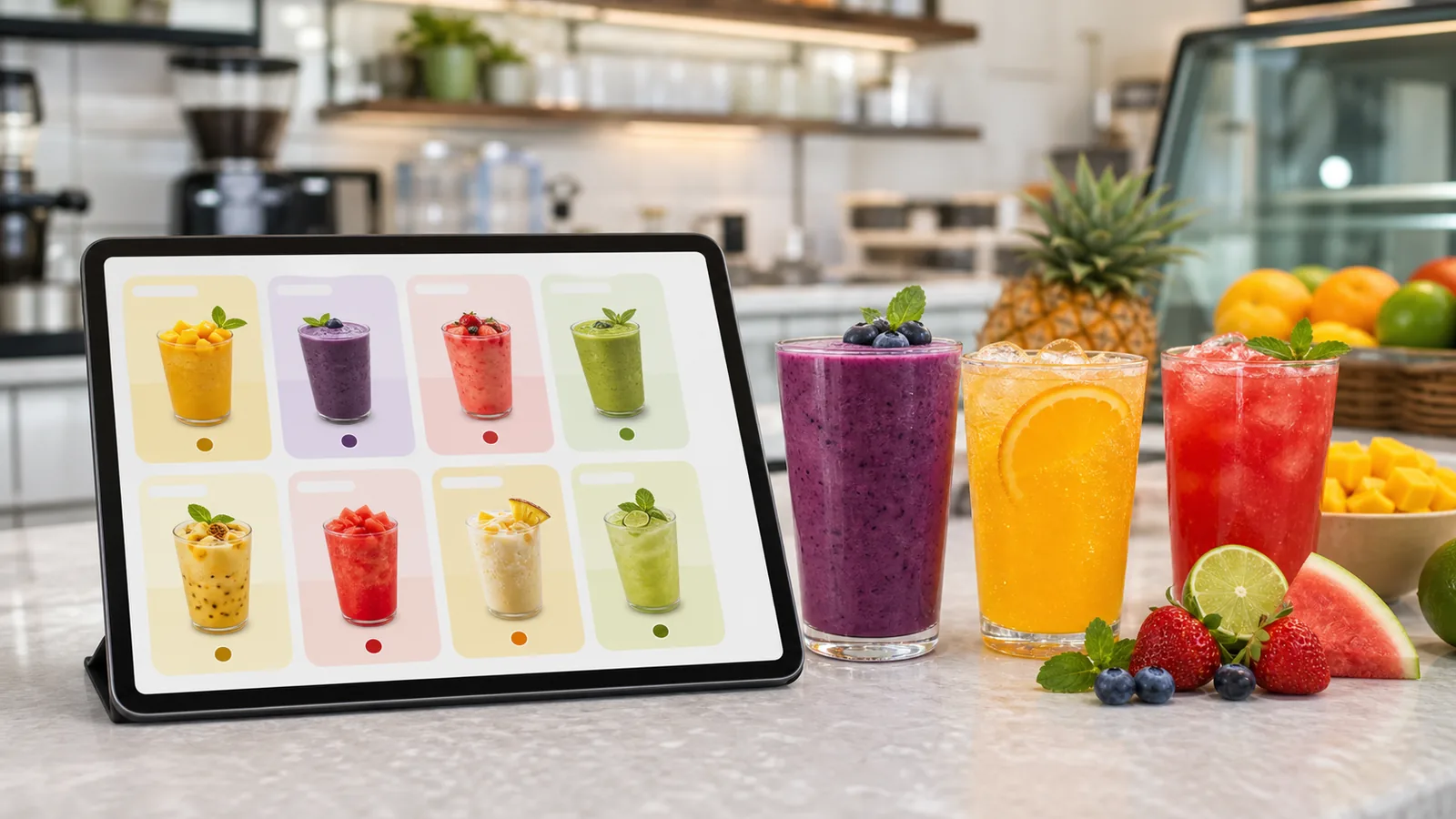 Pulpa para bebidas en menú digital para restaurantes y cafeterías
