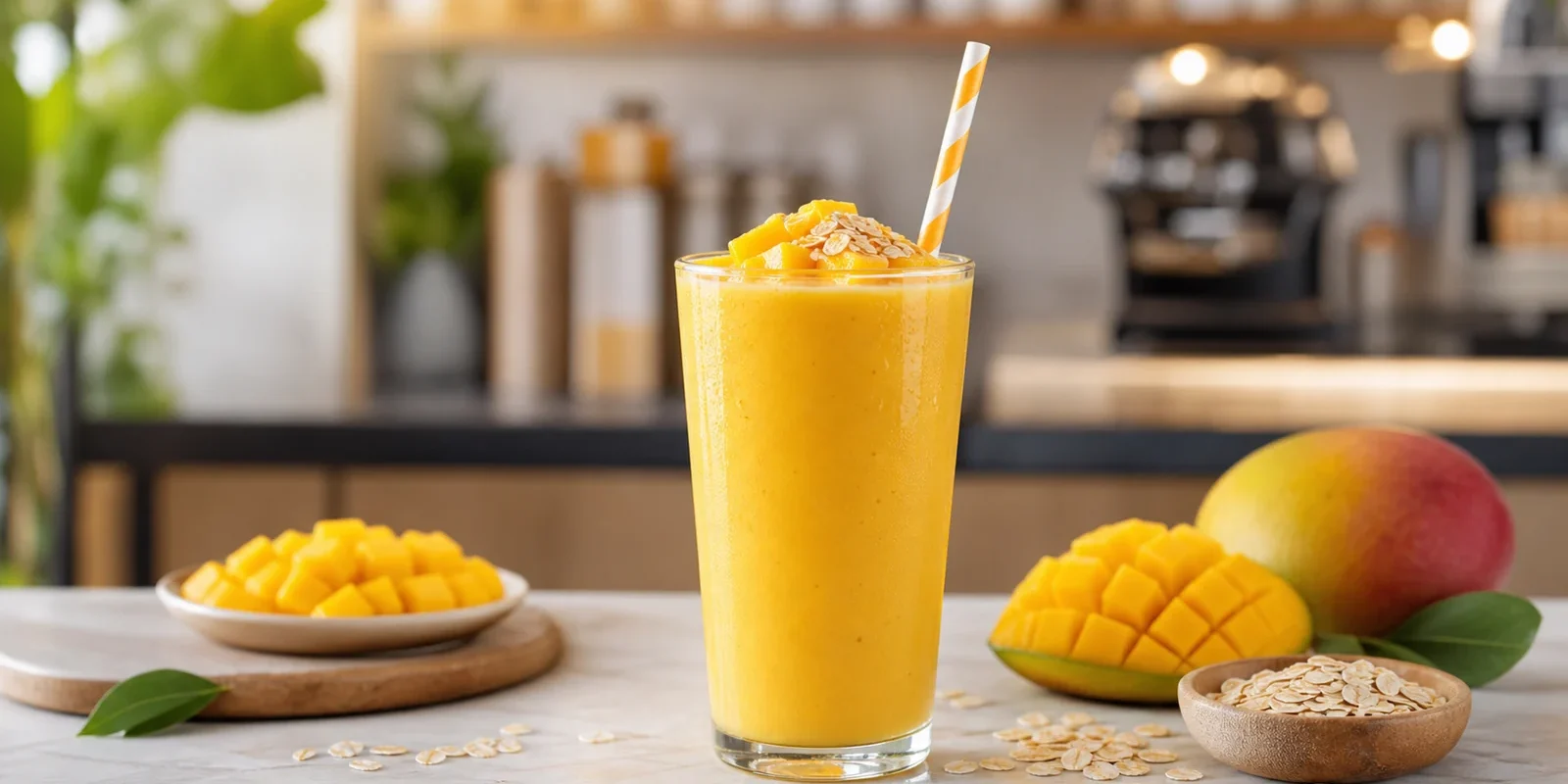 Smoothie de mango con avena y pulpa Pulpamia para cafeterias