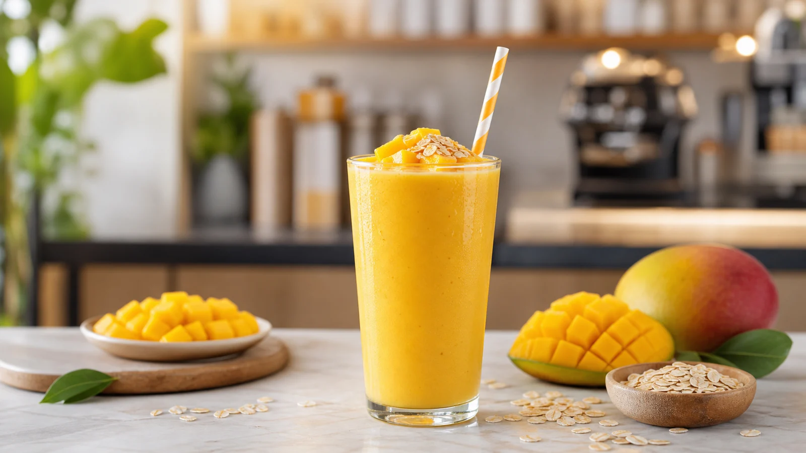 Smoothie de mango con avena y pulpa Pulpamia para cafeterias