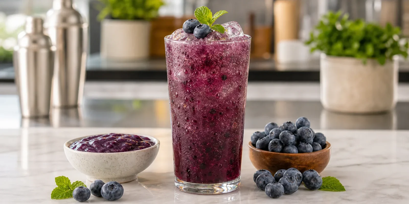Soda de blueberry con pulpa Pulpamia para bares y cafeterías