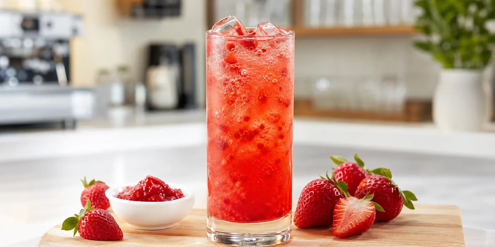 Soda de fresa con pulpa Pulpamia para negocio de bebidas