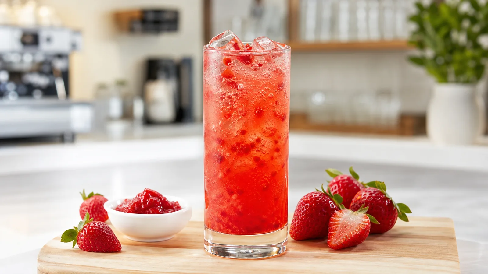 Soda de fresa con pulpa Pulpamia para negocio de bebidas