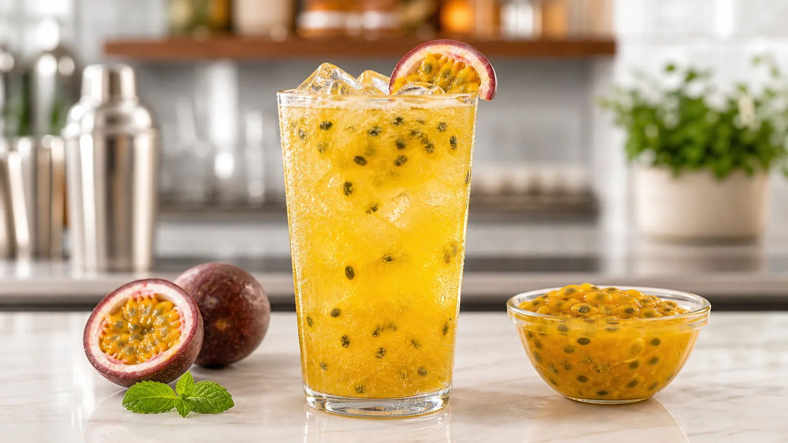 Soda de maracuyá con pulpa Pulpamia para cafeterías