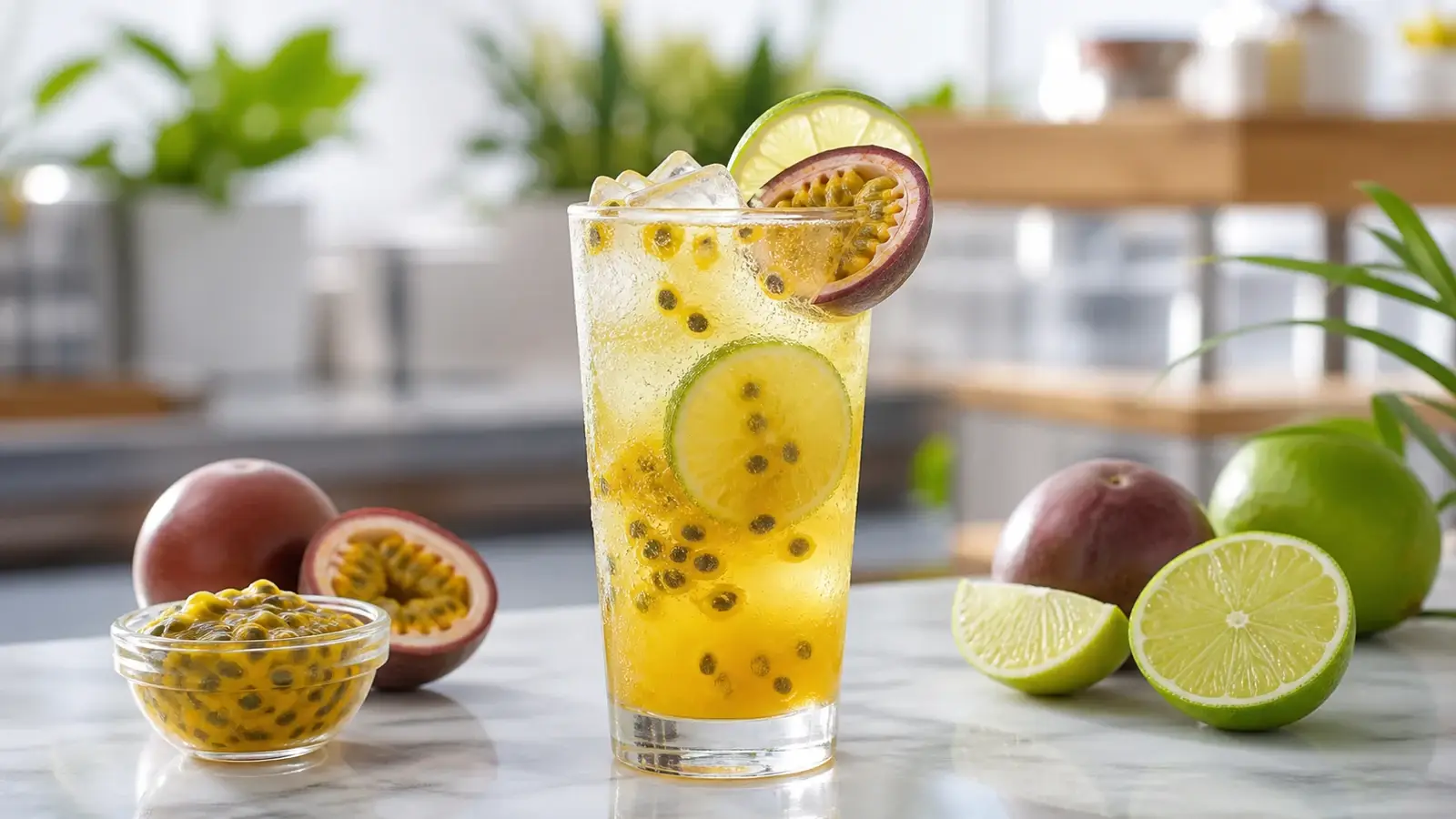 Soda de maracuya con limon y pulpa Pulpamia para restaurantes
