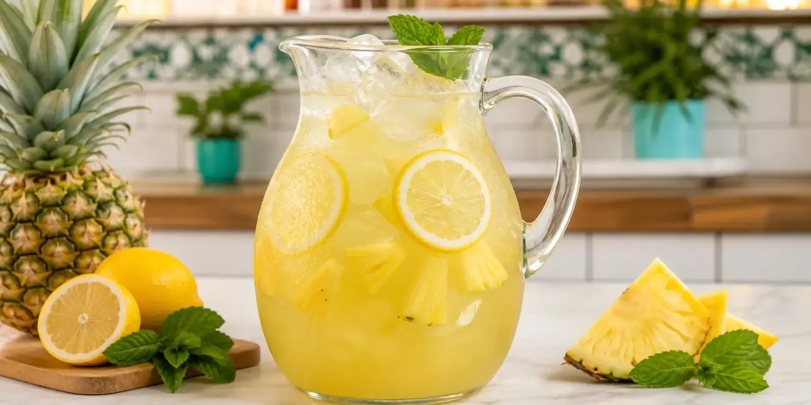 Agua fresca de pina con limon y pulpa Pulpamia para restaurantes